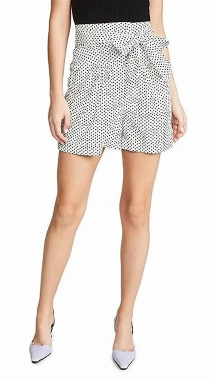 La Vie Rebecca Taylor Corinne White Black Polka Dot High Rise Tie Waist Shorts L